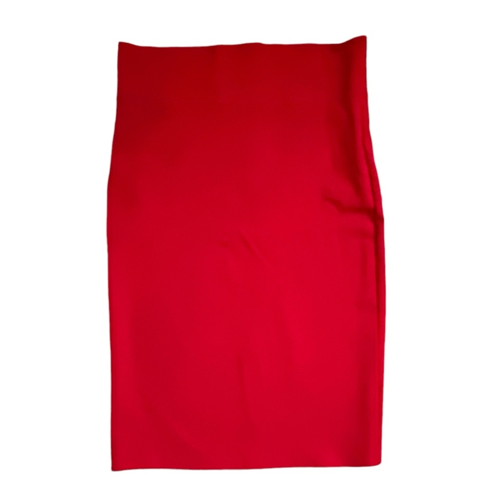 Labijou Red Colored Stretch Pencil Skirt w/Back Slit